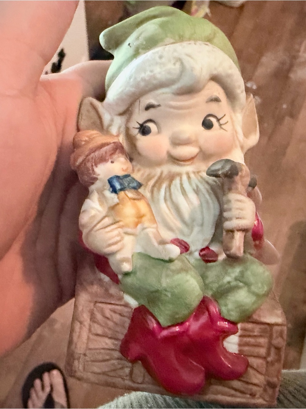 Homco Holiday Gnome Figurine in Green Hat and Red Boots